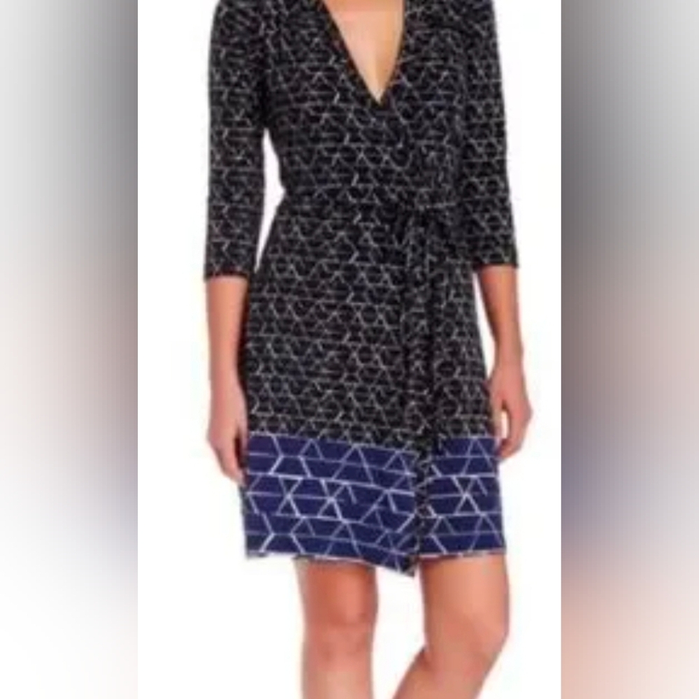 Max Studio - Black and Blue Geometric Wrap Dress